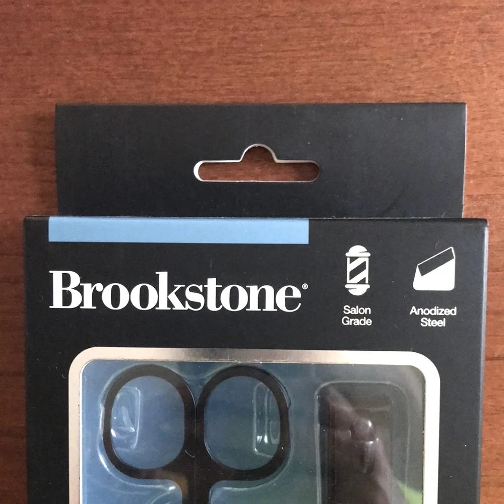 New BROOKSTONE Scissors & Nail Clippers Set *Black Coated Anodized Steel*